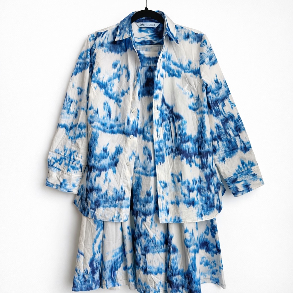 ZARA Blue & White Print Matching Set Size S